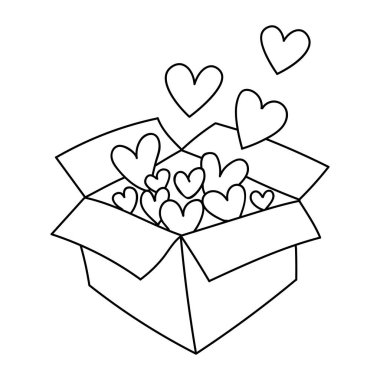 Kalpli boks. Beyaz arkaplanda karalama tarzında vektör illüstrasyonu izole edildi. Bir kartpostal ya da poster için Sevgililer Günü.