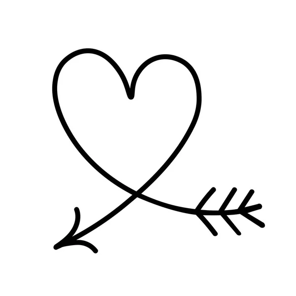 Εικονογράφηση Διάνυσμα Στυλ Doodle Απομονώνονται Λευκό Φόντο Σιλουέτα Καρδιάς Βέλος — Διανυσματικό Αρχείο