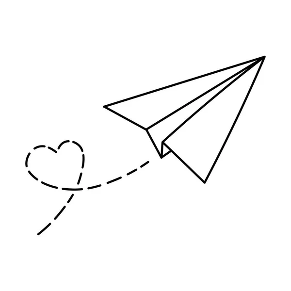 Ταξίδι διαδρομή αγάπη αεροπλάνο. Ρομαντική ιδέα του Αγίου Βαλεντίνου. Καρδιά διακεκομμένη γραμμή ίχνος με την πτήση διαδρομής του αεροπλάνου. Εικονογράφηση διάνυσμα σε στυλ doodle απομονώνονται σε λευκό φόντο. — Διανυσματικό Αρχείο