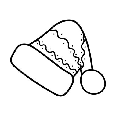 Noel Baba şapkası. El çizimi tasarım elemanı. Mutlu Noeller ve yeni yılınız kutlu olsun. Beyaz arkaplanda karalama biçiminde vektör illüstrasyonuName.