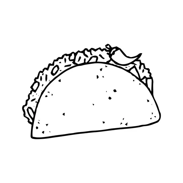 Taco Ręka Narysować Styl Linii Ilustracja Wektora Stylu Doodle Izolowane — Wektor stockowy