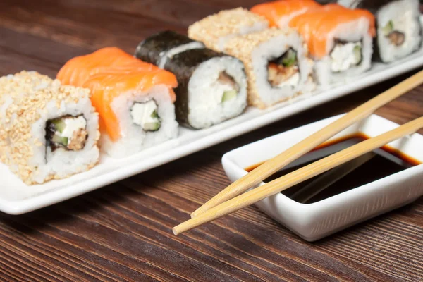 Sushi Assortment On White Dish — Stock Photo, Image