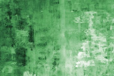 Kaba fırça darbeleriyle soyut yeşil doku, farklı renk tonları ve lekeler ve grunge yüzey efekti. Modern arkaplan, tasarım için duvar kağıdı, poster, duvar sanatı