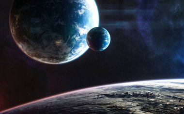 Mavi yıldızın ışığında, uzayın derinliklerinde yaşayan gezegenler
