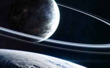 Uzayın derinliklerindeki gezegenler. Güzel kozmik manzara