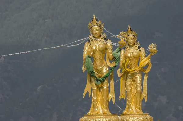 Statuen buddhistischer Göttinnen auf einem Hügel im Naturpark kuenselphodrang, Thimphu, Bhutan — Stockfoto