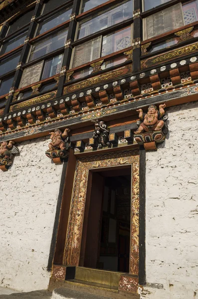 Malarstwo Drewna Pracujesz Okien Drzwi Tashi Cho Dzong Thimphu Bhutan — Zdjęcie stockowe