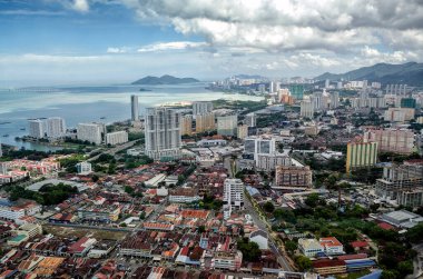 George Town 'un Penang, Malezya' daki Top Komtar 'dan hava görüntüsü.
