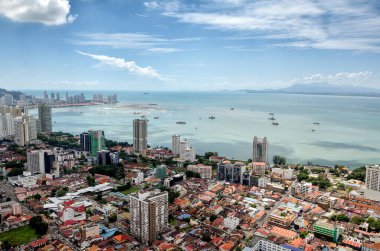George Town 'un Penang, Malezya' daki Top Komtar 'dan hava görüntüsü.