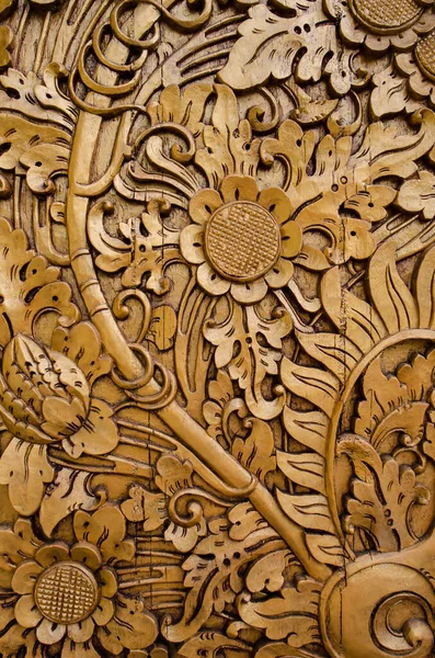 Balinese Wooden Sculpture Image Intricate Wood Carving Temple Door — Stock Photo, Image