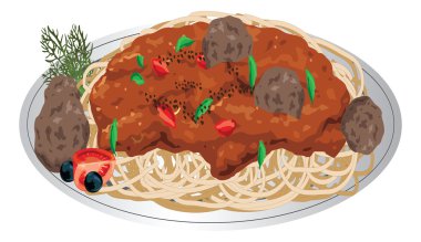 Spagetti ve köfte yemekleri - illüstrasyon