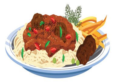 Spagetti ve köfte yemekleri - illüstrasyon