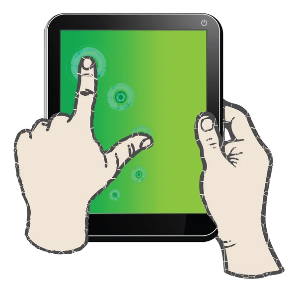 Handen met tablet pc - pictogram — Stockvector