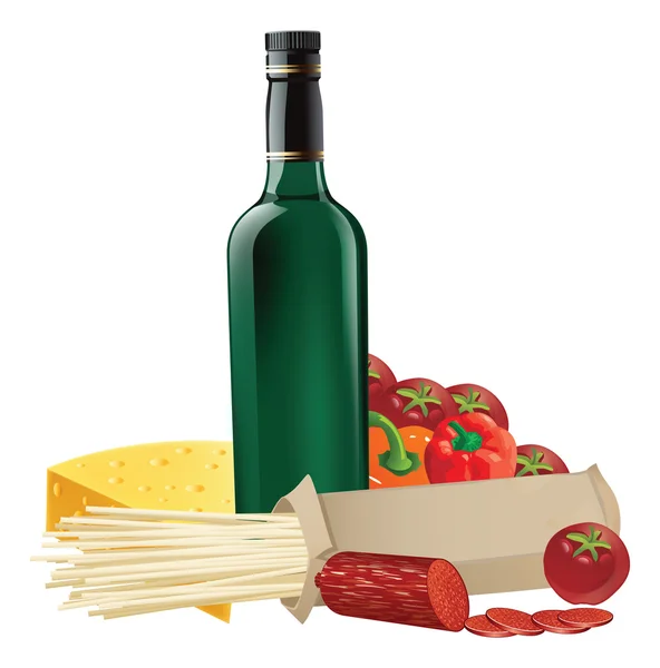 Ingredientes de cozinha italiana - Ilustração — Vetor de Stock