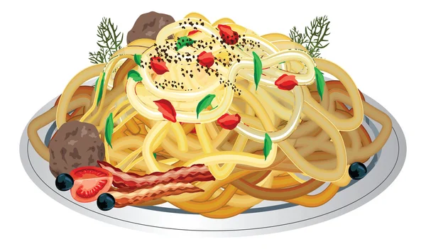 スパゲッティとミートボールの料理 - イラスト — ストックベクタ