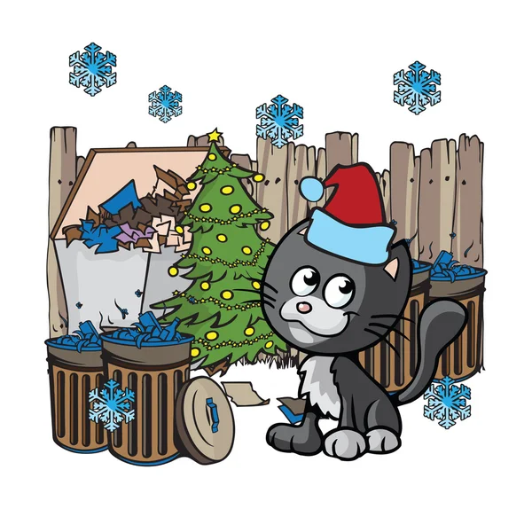 路地猫クリスマスのイラスト — ストックベクタ