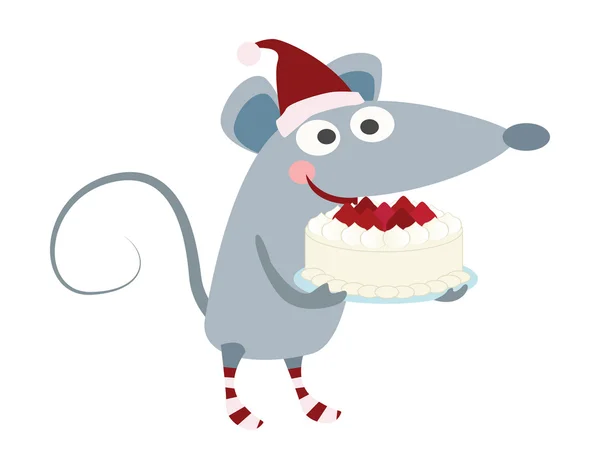 Christmas mouse with cake — Stock Vector