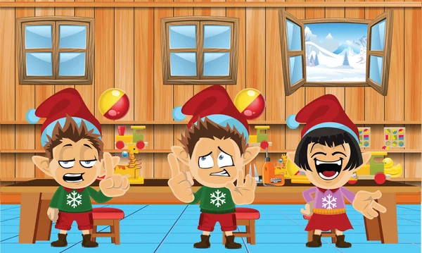 Carino e divertente Babbo Natale elfi — Vettoriale Stock