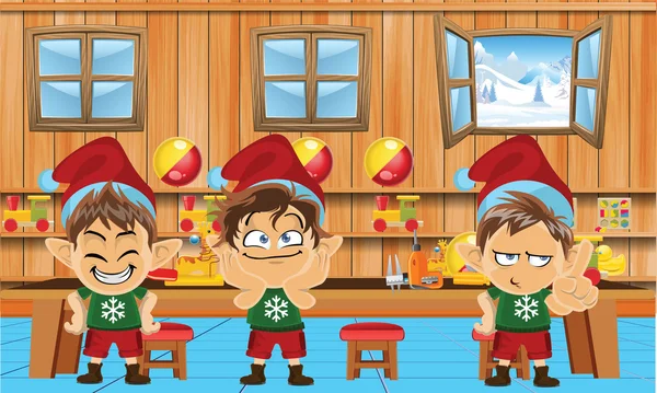 Cute and funny santa elves — Stock Vector