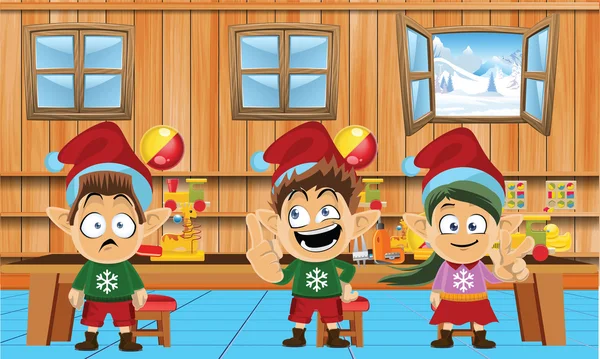 Cute and funny santa elves — Stock Vector