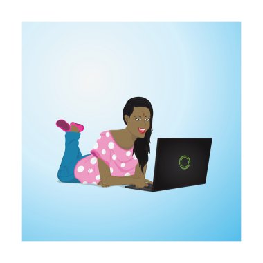 Yerde yatarken bir çizgi film kadın