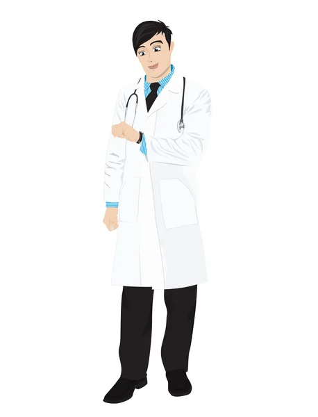 Doctor checking watch in hospital — Stock Vector