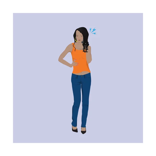Jeune femme parlant sur téléphone portable — Image vectorielle