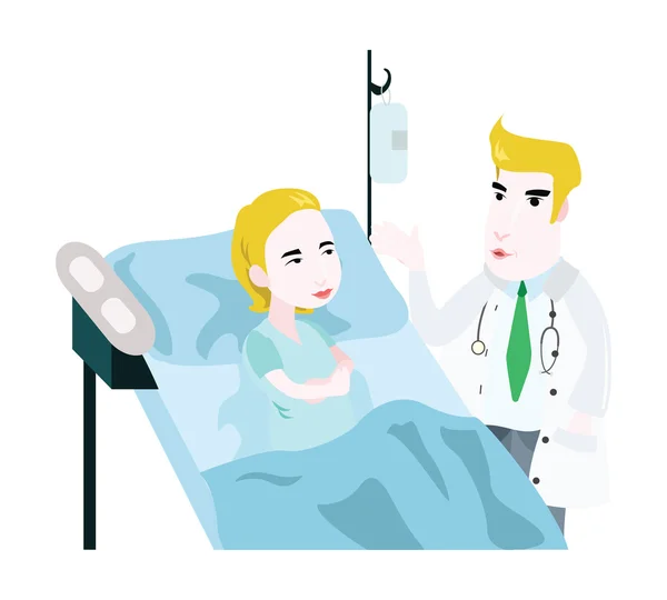 Γιατρός που επισκέπτεται μια άρρωστη γυναίκα — Διανυσματικό Αρχείο