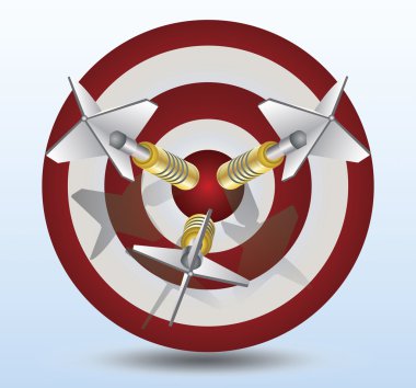 three dart pin in a dart target clipart