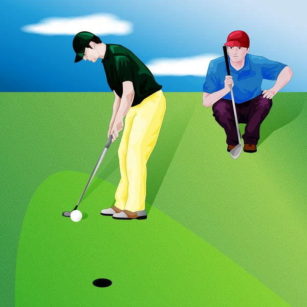Клип о двух мужчинах, играющих в гольф — стоковый вектор