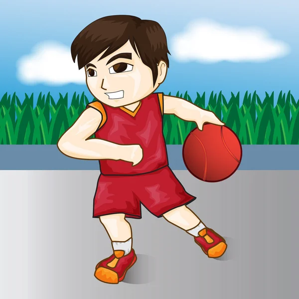 Vetor menino jogando basquete — Vetor de Stock