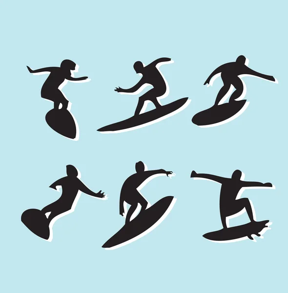 Silhouet van surfers — Stockvector