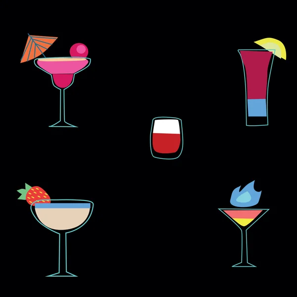 Vector retro bebidas aisladas sobre fondo negro — Vector de stock