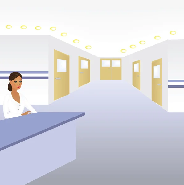 Illustration einer Ärztin an ihrem Schreibtisch im Krankenhaus. — Stockvektor