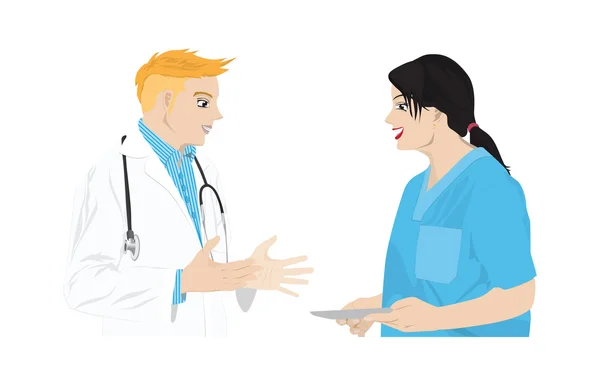 Arzt berät mit Krankenschwester — Stockvektor