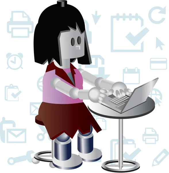 Διανυσματική εικόνα ενός κοριτσιού χρησιμοποιώντας φορητό υπολογιστή. — Διανυσματικό Αρχείο