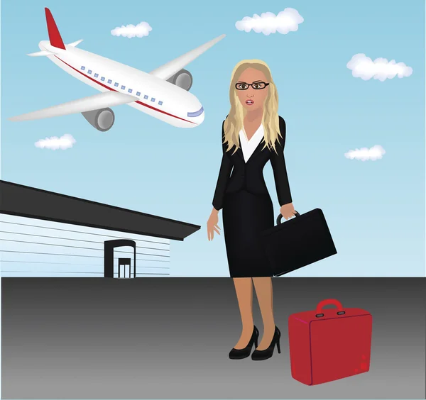Femme d'affaires qui attend à l'aéroport . — Image vectorielle