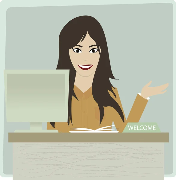 Clipart illustration de la réceptionniste au bureau — Image vectorielle