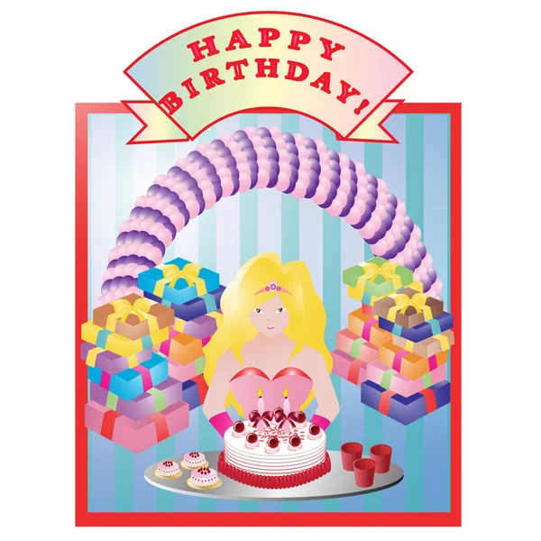 День народження дівчина збирається підірвати свій торт вектор — стоковий вектор