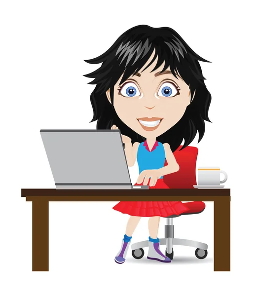 Mujer trabajando en ilustración de vectores de escritorio — Vector de stock