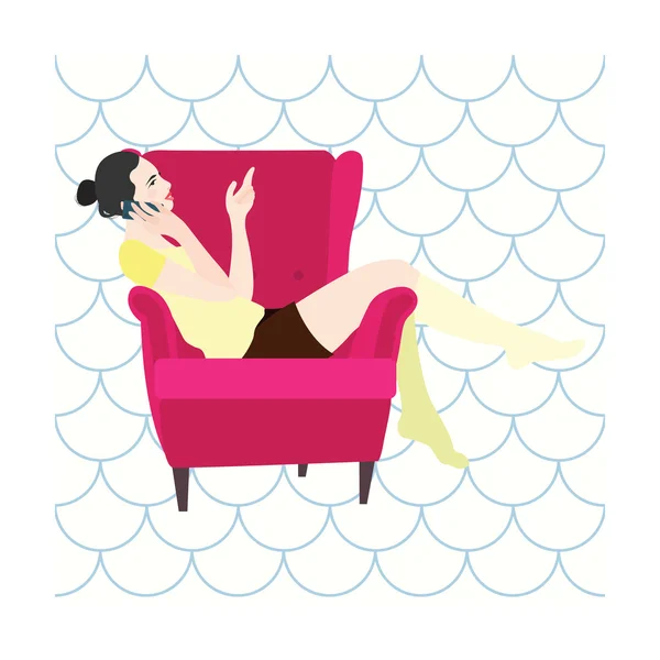 Woman sitting in a chair talking on the phone — Stock Vector