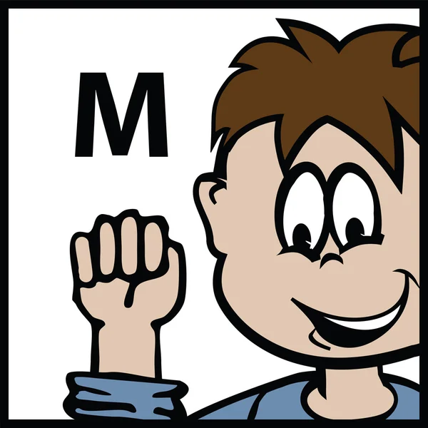 Ilustración de un niño y letra M — Vector de stock