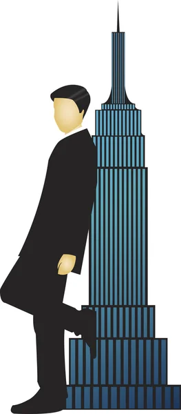Hombre de negocios apoyado en un edificio alto . — Vector de stock