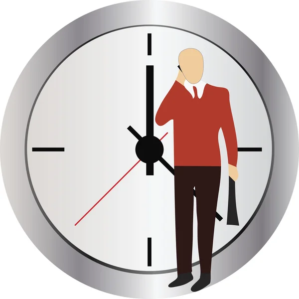 Hombre de negocios hablando por teléfono celular con el reloj en el fondo . — Vector de stock