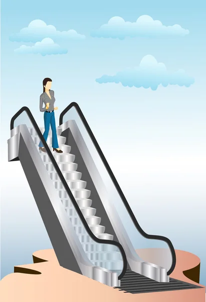 Clip art illustration of businesswoman going down the escalator — Stock Vector