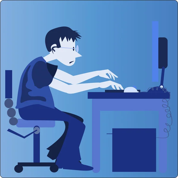 Vecteur du personnel de bureau travaillant sur ordinateur — Image vectorielle