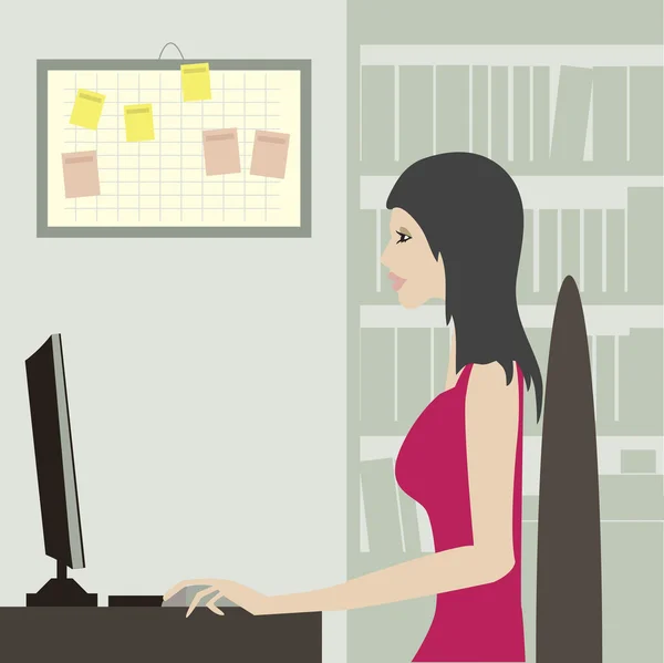 Image vectorielle d'une femme travaillant à son bureau . — Image vectorielle