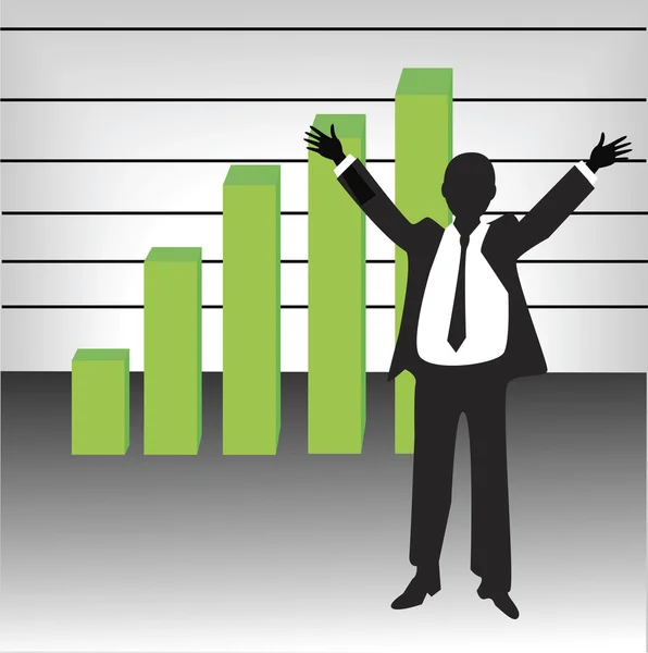 Successful businessman silhouette with rising chart vector — Stock Vector