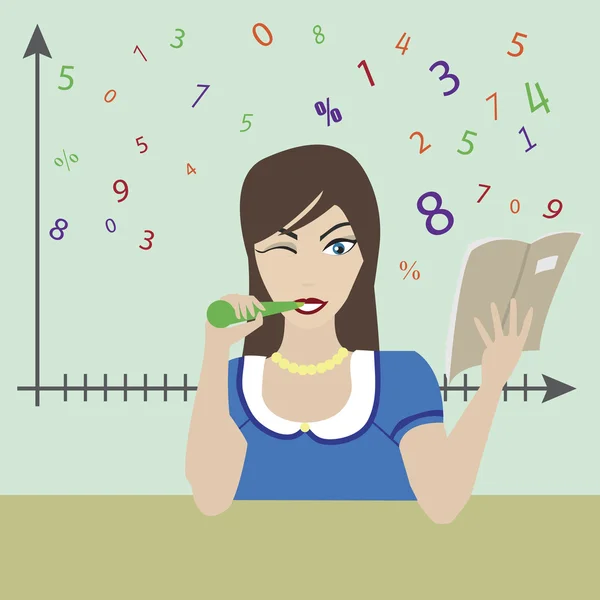 Calculating woman vector — Stock Vector