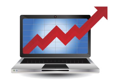 vektör laptop ile yükselen ok